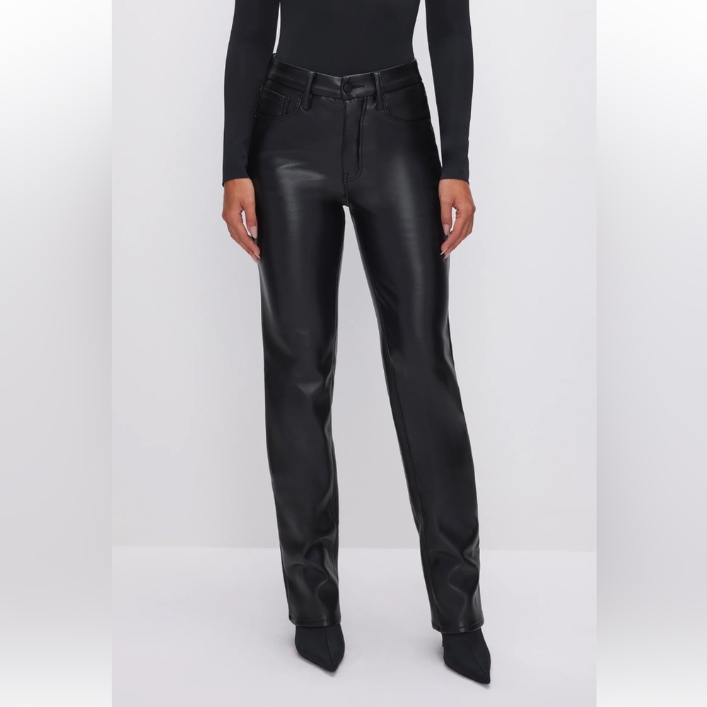 Good American Good Icon Black Faux Leather Pants